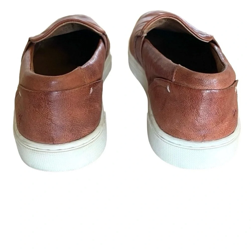Frye Ivy Leather Slip On Sneakers 6.5 Cognac Brown Minimalist